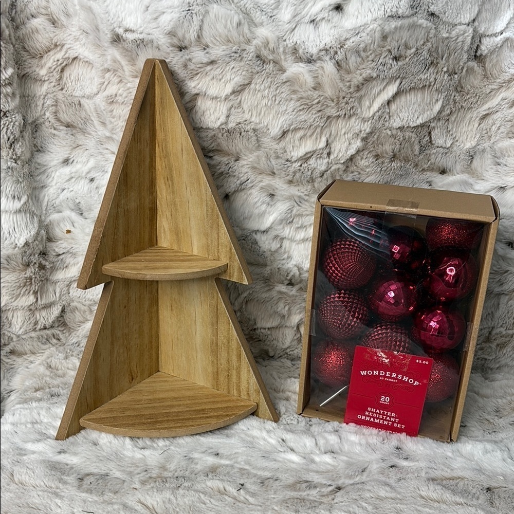 Tree Corner Shelf & Wondershop Shatter Resistant 20 ct Ornament Set